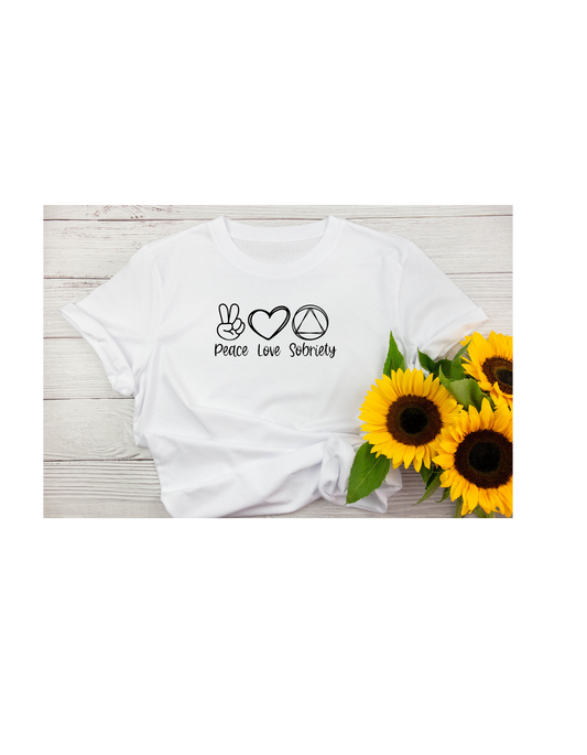 Peace Love Sobriety Short Sleeve t-shirt